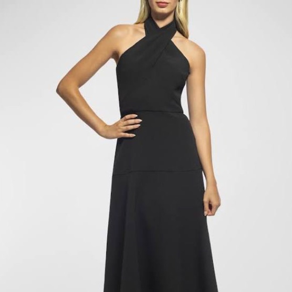 Monique Lhuillier Halter Cross Neck Gown